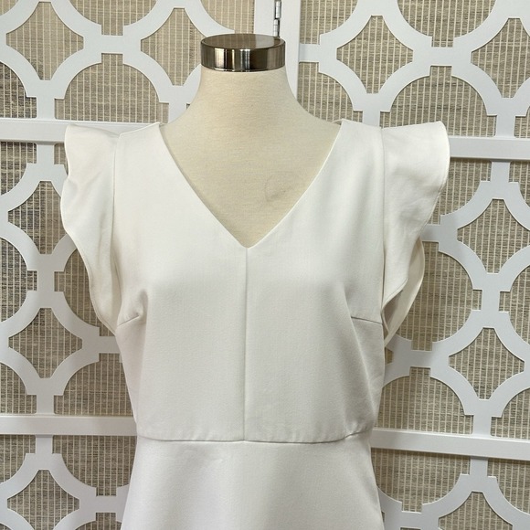 Ann Taylor Ruffle Sleeve Sheath Dress Womens 8 Ivory Short Classic Preppy Easter - Picture 2 of 12